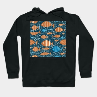 Blue and Orange Fish in the Sea Repeat Pattern Hoodie
